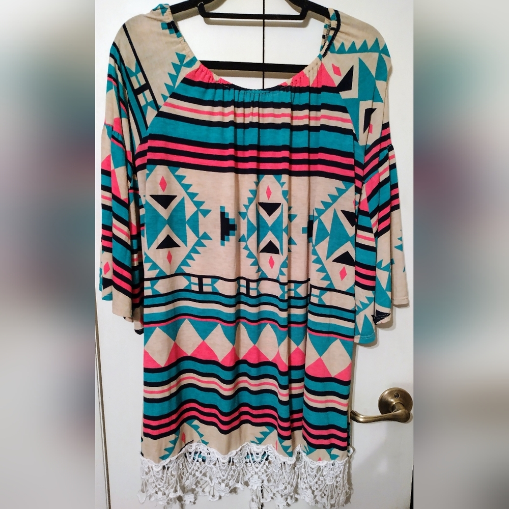 Tribal print Emma Rose Dress W/ Lace! Very Oversized!